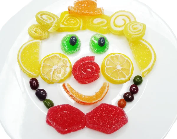 Creatieve marmelade vruchten jelly zoete voedsel clown formulier — Stockfoto