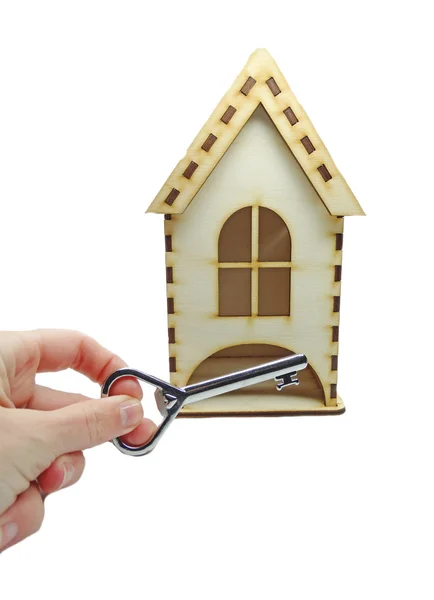House miniature and key in hand real estate purchase concept — Stock Photo, Image