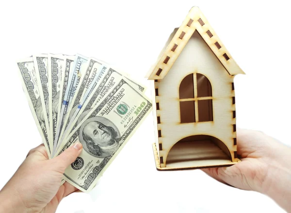 House miniature on hand money savings concept — Stock Photo, Image