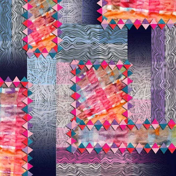 水彩装饰的几何围巾设计 — 图库照片