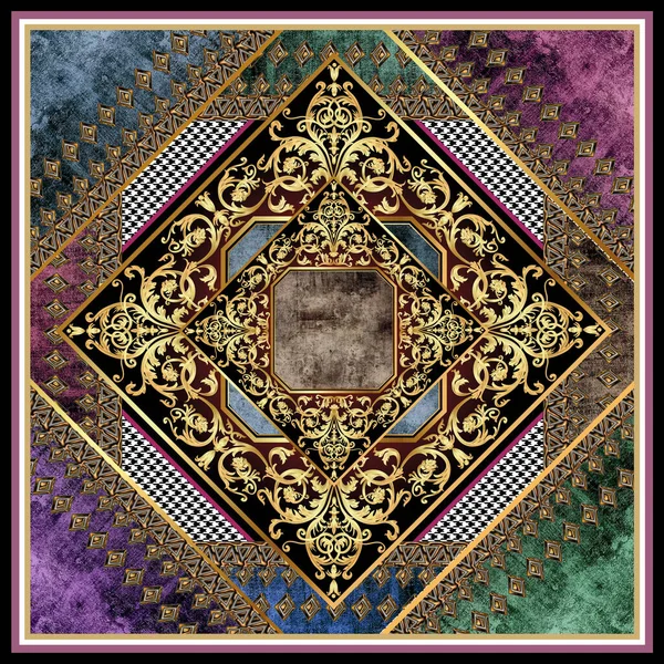 Altın barok süslemeli modern eşarp tasarımı