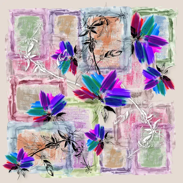 Aquarel Abstracte Bloemen Sjaal Ontwerp — Stockfoto