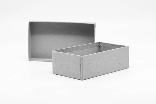 Abra Caja Cartón Rectángulo Pequeño Aislado Blanco Negro —  Fotos de Stock