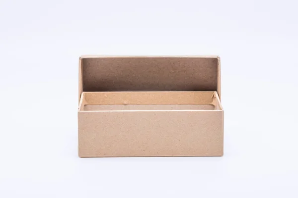 Open Brown Small Rectangle Carton Box Isolated White — Stock Photo, Image