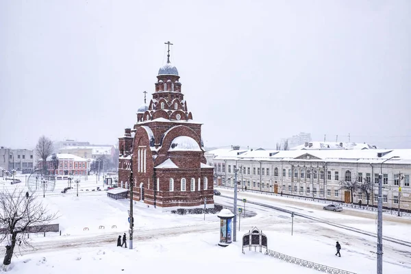 Theatre Square Church Holy Trinity Winter Snowfall Vladimir Russia — Stock Photo, Image