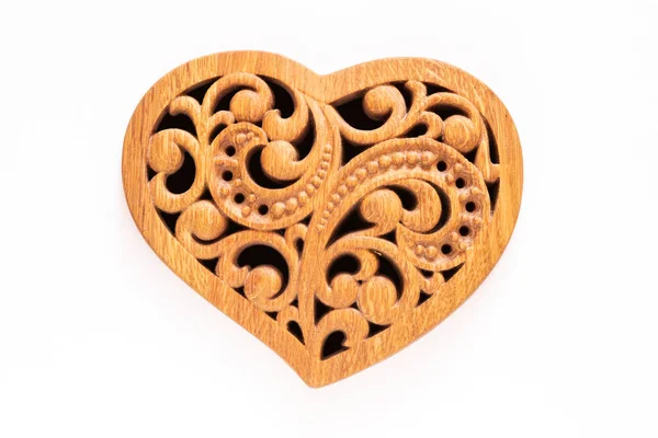 Carved Wood Heart Black Core Isolated White — Stock Photo, Image