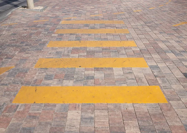 Yellow Stripes Pedestrian Crossing Pavement Stock Picture