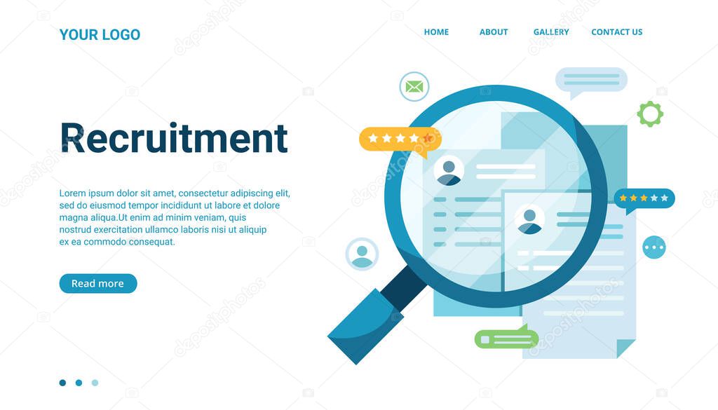 We are hiring concept.Recruitment process vector illustration for web page,banner.Hr managers searching  employee,worker.Select a resume.Agency interview.Choosing best candidate for job.Join our team