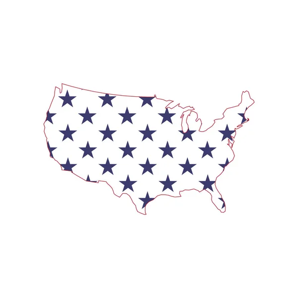 アメリカ地図の輪郭青い星でいっぱい。白い背景に隔離されたストックベクトルイラスト. — ストックベクタ