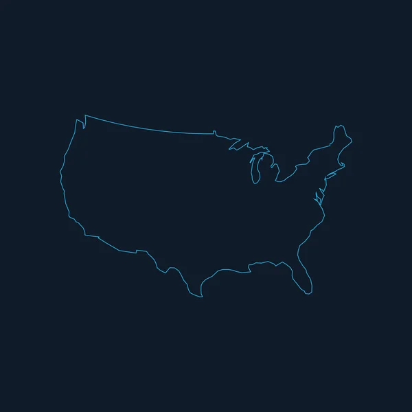 Μπλε λεπτή γραμμή ΗΠΑ χάρτη περίγραμμα για τη διδασκαλία ή την εκπαίδευση infographic στοιχείο. εγκεφαλικό επεισόδιο επίπεδη στυλ σύγχρονο σχεδιασμό απομονώνονται σε σκούρο μπλε φόντο — Διανυσματικό Αρχείο