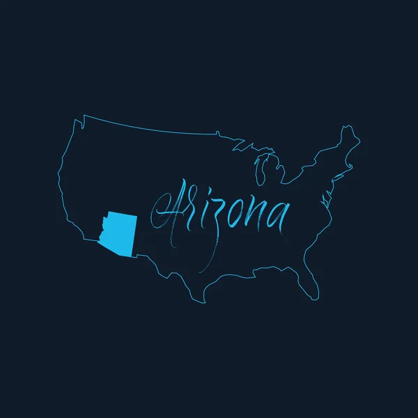 Arizona staat gemarkeerd op de kaart van de Verenigde Staten van Amerika, USA infographics template. Voorraadvector illustratie geïsoleerd op blauwe achtergrond. — Stockvector