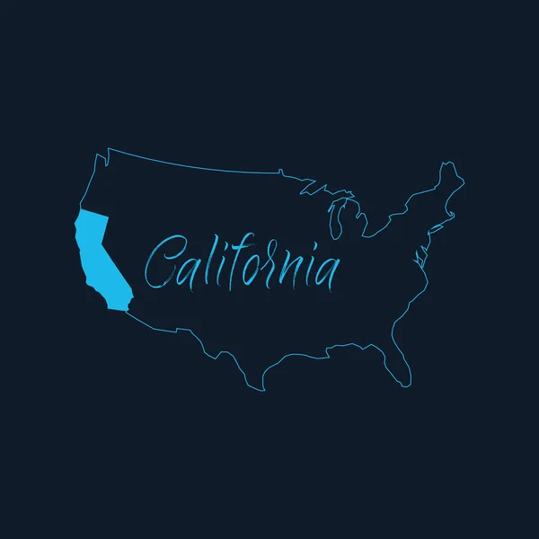 Stato della California evidenziato sulla mappa degli Stati Uniti d'America, modello di infografica USA. Illustrazione vettoriale stock isolato su sfondo blu. — Vettoriale Stock