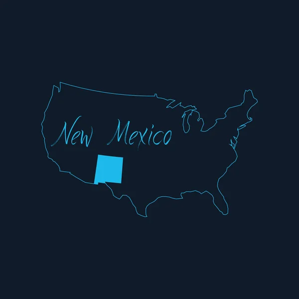 New Mexico staat gemarkeerd op de kaart van de Verenigde Staten van Amerika, USA infographics template. Voorraadvector illustratie geïsoleerd op blauwe achtergrond. — Stockvector