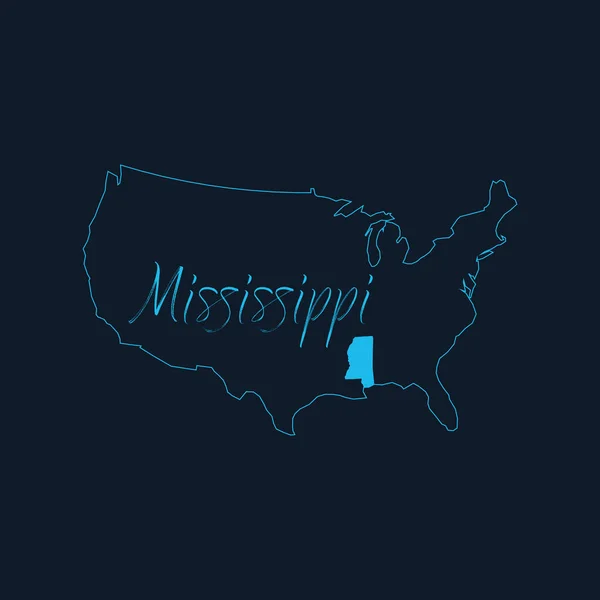 密西西比州突出显示在美国地图上，美国信息图形模板。在蓝色背景上孤立的种群向量说明. — 图库矢量图片