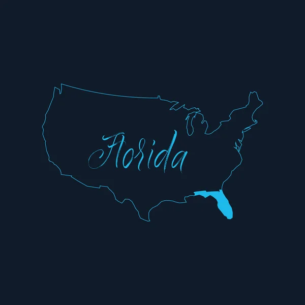 Florida állam kiemelte az Amerikai Egyesült Államok térképén, USA infografika sablon. Kék alapon izolált állományvektor-illusztráció. — Stock Vector