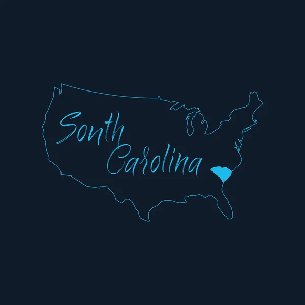South Carolina SC state highlighted on the United States of America map, USA infographics template. Векторная иллюстрация на голубом фоне. — стоковый вектор
