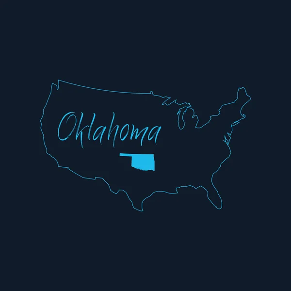 Oklahoma staat gemarkeerd op de kaart van de Verenigde Staten van Amerika, USA infographics template. Voorraadvector illustratie geïsoleerd op blauwe achtergrond. — Stockvector