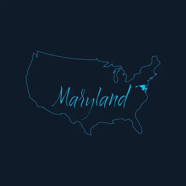 Stato Del Maryland Evidenziato Sulla Mappa Degli Stati Uniti America — Vettoriale Stock