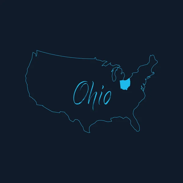 Estado de Ohio em destaque no mapa dos Estados Unidos da América, modelo de infografia dos EUA. Ilustração do vetor de estoque isolado no fundo azul. —  Vetores de Stock