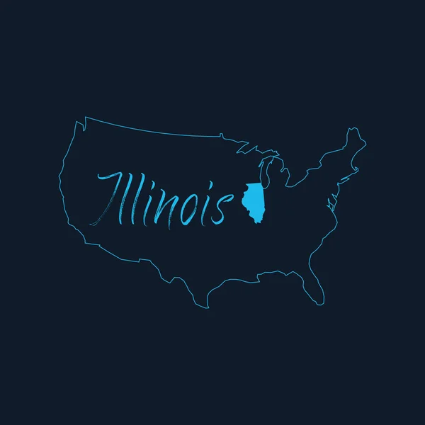 Illinois stato evidenziato sulla mappa degli Stati Uniti d'America, modello di infografica USA. Illustrazione vettoriale stock isolato su sfondo blu. — Vettoriale Stock