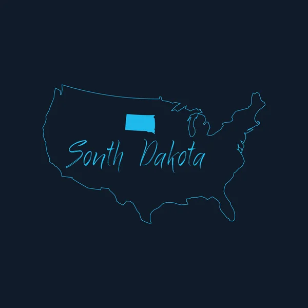 Stato Del Dakota Del Sud Evidenziato Sulla Mappa Degli Stati — Vettoriale Stock