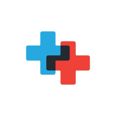 Tıbbi logo tasarım şablonu iki haç ya da daha fazla. Vektör işareti. Stok vektör çizimi izole edildi