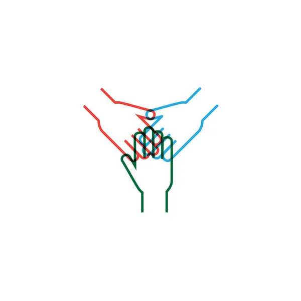 Три линейные руки вместе. Логотип командных рук. Векторная иллюстрация на белом фоне. — стоковый вектор