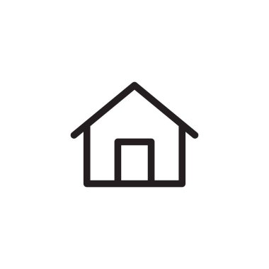 Ev ikonu. Ev tabelası. Daire sembolü. Beyaz arkaplanda ince çizgi simgesi. Stok vektör illüstrasyonu beyaz arkaplanda izole edildi.