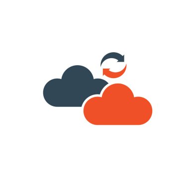 yedek bulut deposu. Bulut 'u eşleştir. Baba bulutların arasına transfer oldu. Veri göçü. Stok vektör çizimi izole edildi