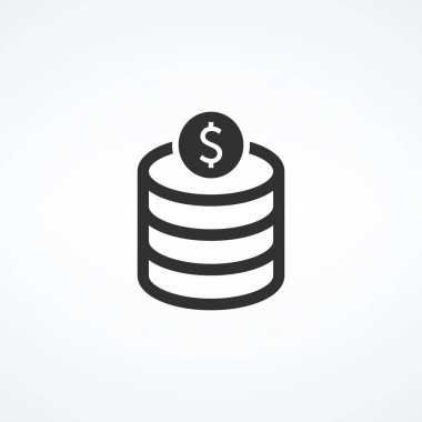 Dolar para veritabanı sunucu simgesi. Banka veritabanı. Hisse Vektörü illüstrasyonu beyaz arkaplanda izole edildi.