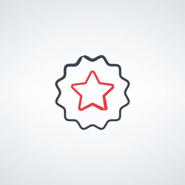 El çizimi, yıldız ikonlu basit bir madalya rozeti. Sertifika evet sembolü. Birincilik etiket kullanıcı arayüzü işareti. Stock Vektör illüstrasyonu