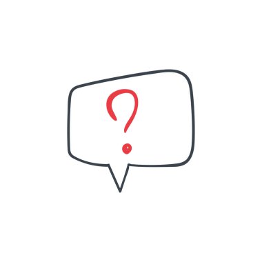 Konuşma balonu ikonu, sınav ya da SSS simgesine elle çizilmiş soru işareti. Stok Vektörü illüstrasyonu izole edildi