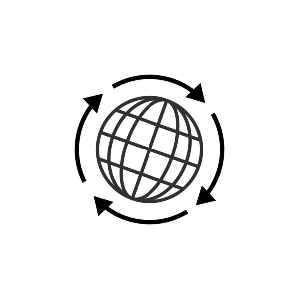 Globe met pijlen lijn pictogram voor web, mobiele en infographics. Vector donkergrijs pictogram geïsoleerd op lichtgrijze achtergrond. — Stockvector