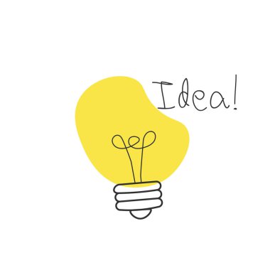 Fikir kavramına sahip el çizimi Vektör ampul ikonu. Beyin fırtınası ve takım çalışması. Eureka ikonu fikri harika. Karalama el çizimi işareti. Hisse Vektörü illüstrasyonu beyaz arkaplanda izole edildi.