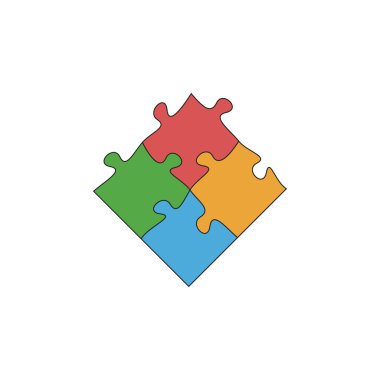 İki yapboz parçası vektör renkli logo, yapboz zinciri. Oyun logosu, yeni fikir kavramı. Vektör illüstrasyonu izole edildi