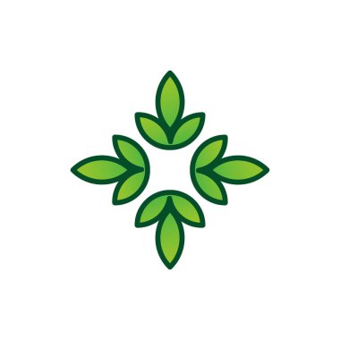Geometrik yaprak sağlığı bitkisi çiçek doğa sağlık logosu tasarımını bırakır. Stok Vektörü illüstrasyonu izole edildi