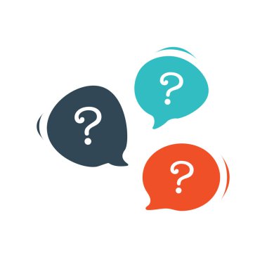 Soru işaretli üç sohbet mesajı kabarcığı. Forum SSS simgesi. İletişim konsepti. Stok vektör çizimi izole edildi