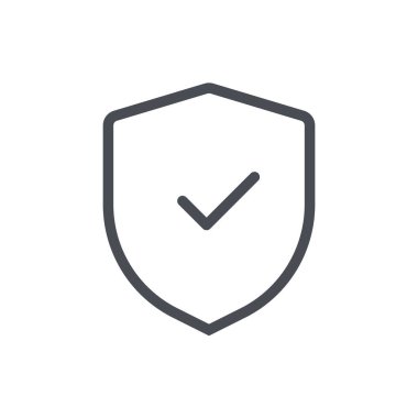 Kalkan ve Mark Simge Vektör Logo Şablonu 'nu kontrol et. Web sitesi Bilgisayar ve cep telefonu sembolü. Stok Vektörü illüstrasyonu izole edildi