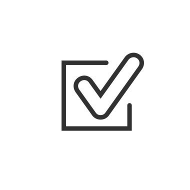 Doğrusal Kontrol simgesi. Onaylanmış sembol. Tamam simge. Düğme işaretini kontrol et. Kene simgesi. Kontrol noktası. Mobil konsept için doğrusal stil işareti. Simgeyi işaretle.