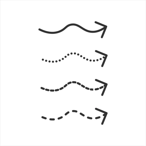 Set di frecce ondulate in linea tratteggiata tratteggiata pronto per il testo. Illustrazione vettoriale di serie isolata su sfondo bianco. — Vettoriale Stock