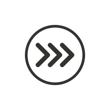 Siyah vektör okları çemberin sağını işaret ediyor, sırada üç ok var. Dönüş için yol işareti. Hisse Vektörü illüstrasyonu beyaz arkaplanda izole edildi.