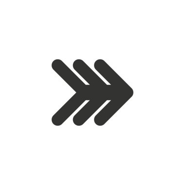 Siyah vektör okları çemberin sağını işaret ediyor, sırada üç ok var. Dönüş için yol işareti. Stok Vektörü illüstrasyonu izole edildi