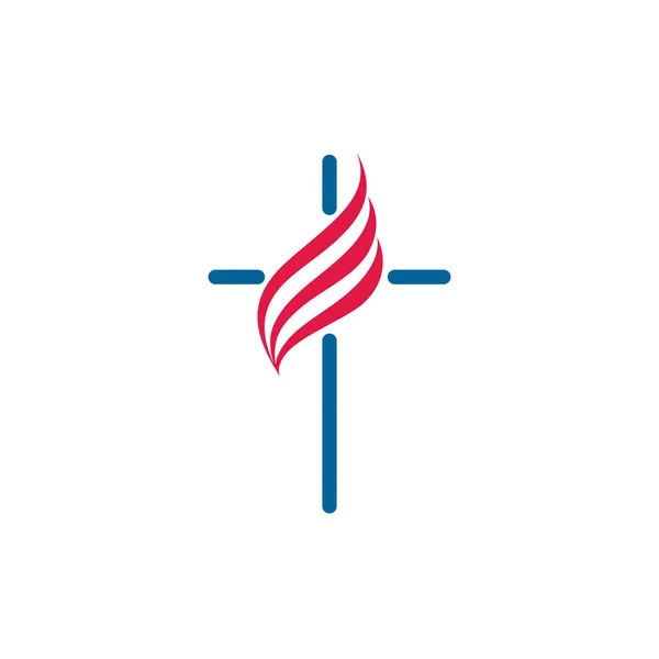 Cruz Fuego Logotipo Iglesia Cristiana Icono Vectorial Para Organizaciones Cristianas — Vector de stock