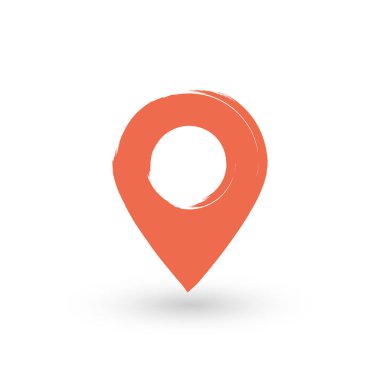 Temiz beyaz arkaplana karşı basit ama etkili bir kırmızı harita iğnesi simgesi, tasarıma derinlik ve boyut ekleyen ince bir gölge etkisi içerir.