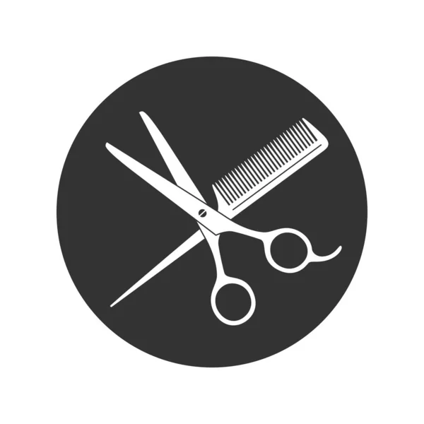 Scissors Hairbrush Graphic Icon Crossed Scissors Hairbrush Sign Circle Isolated — Stock Vector