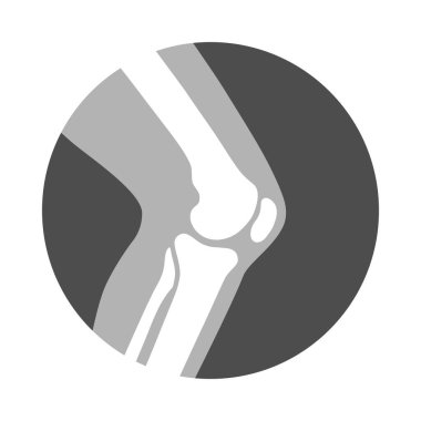 Knee joint icon. Knee bones graphic sign. Symbol human joint in the circle isolated on white background. Flat design. Vector illustration clipart