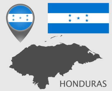 Bayrak, harita işaretleyici ve Honduras 'ın boş haritası. Yüksek detay. Vektör illüstrasyonu