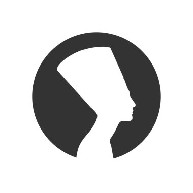 Eski Mısır grafik ikonu Kraliçe Nefertiti. Çemberdeki Nefertiti silueti beyaz arka planda izole edilmiş. Vektör illüstrasyonu
