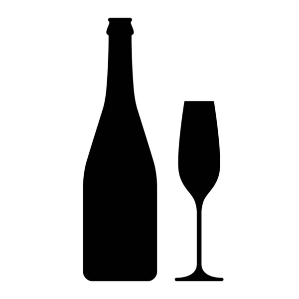 Champagnerflasche Und Glasgrafik Symbol Flasche Und Glas Champagner Zeichen Isoliert — Stockvektor