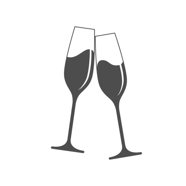 Klappergläser Champagner Ikone Prost Mit Zwei Sektgläsern Auf Weißem Hintergrund — Stockvektor